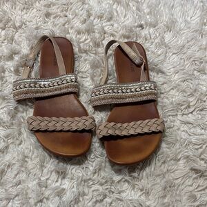 Maurices Tan and Cream Braided Sandals